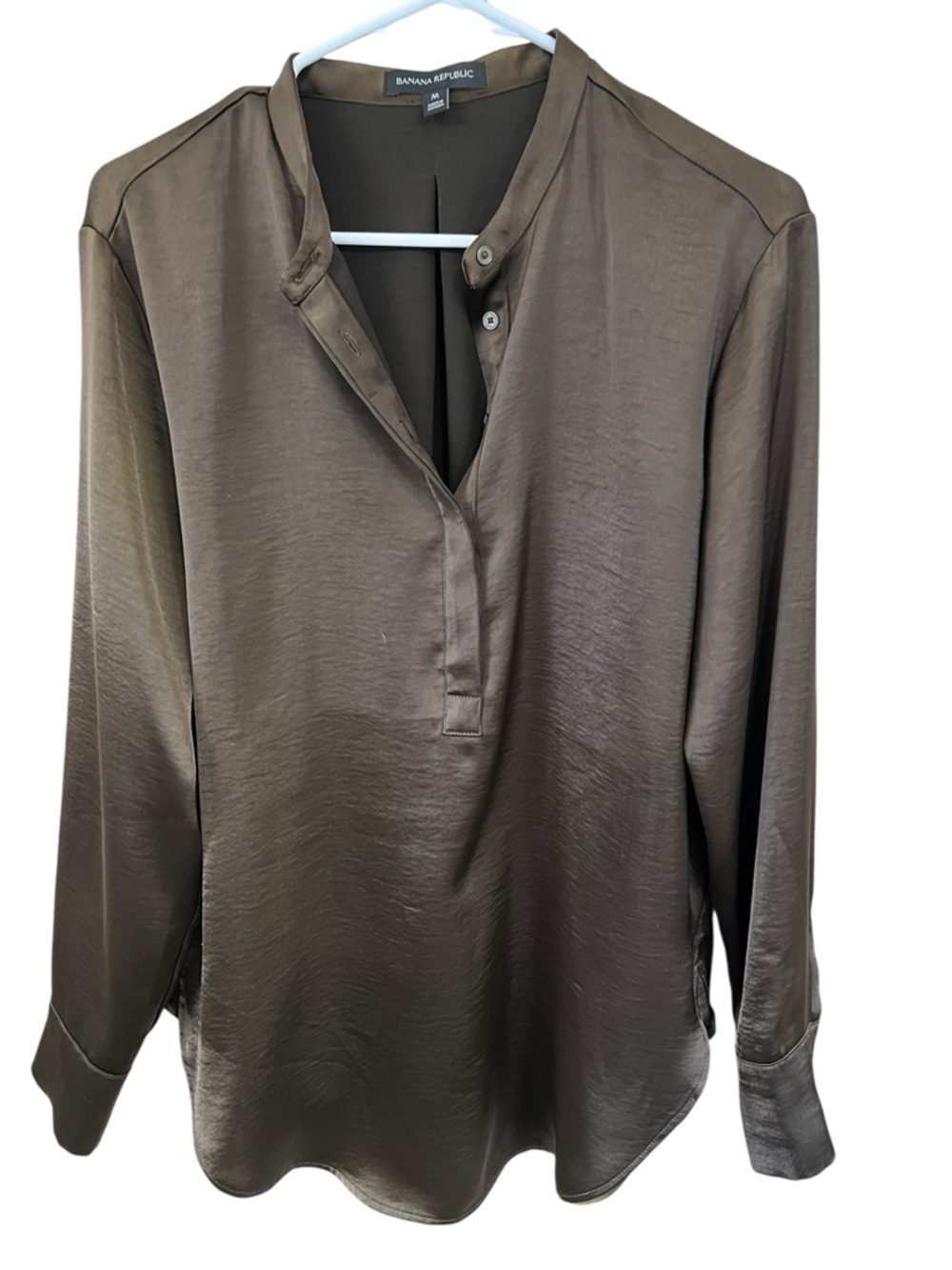 Banana Republic Brown Satin Split-Neck Blouse